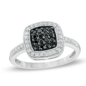 Black & White Diamond Composite Square Frame Ring